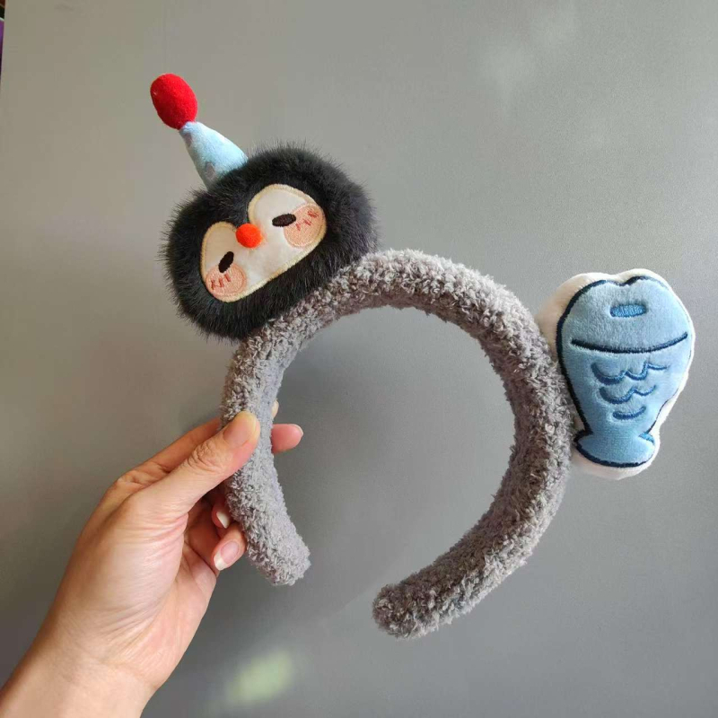 Bandă pentru păr cu pinguin drăguț în stil desen animat, accesoriu pentru păr pentru machiaj și ședințe foto
