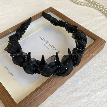 Bandă de păr cu mărgele, model ondulat și accente de diamant, accesoriu simplu și elegant pentru femei
