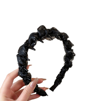 Bandă de păr cu mărgele, model ondulat și accente de diamant, accesoriu simplu și elegant pentru femei