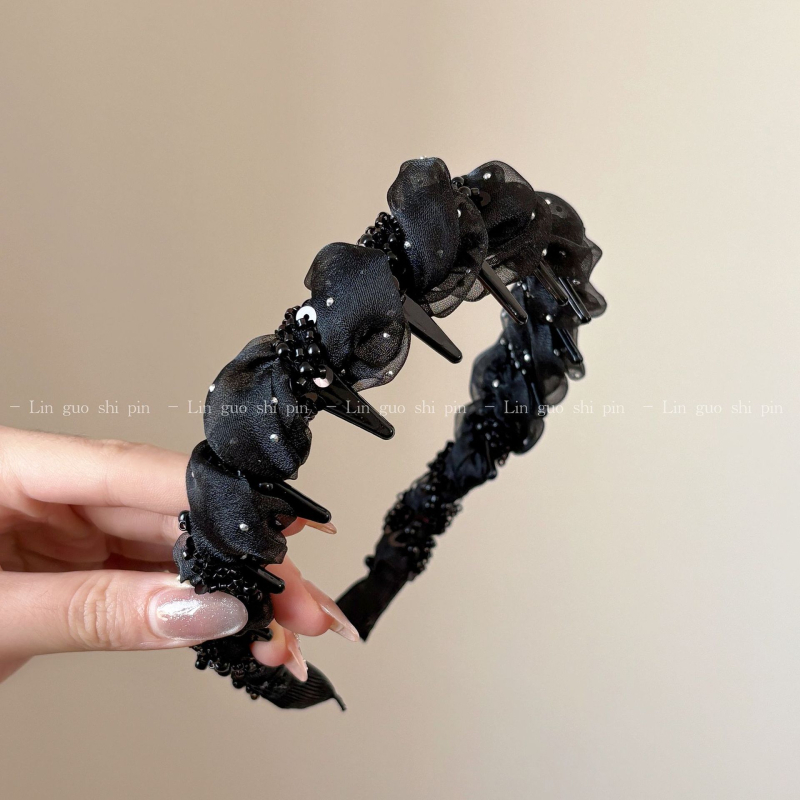 Bandă de păr cu mărgele, model ondulat și accente de diamant, accesoriu simplu și elegant pentru femei