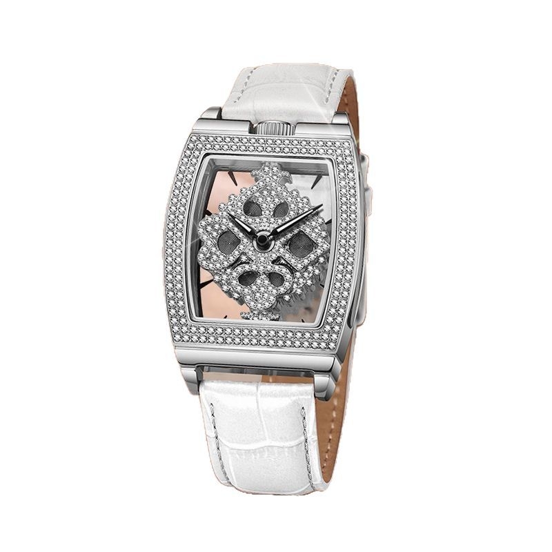 Ceas Poker Goddess pentru femei, carcasă în formă de butoi, cu diamante, cadran rotativ în stil stele, mișcare cuarț