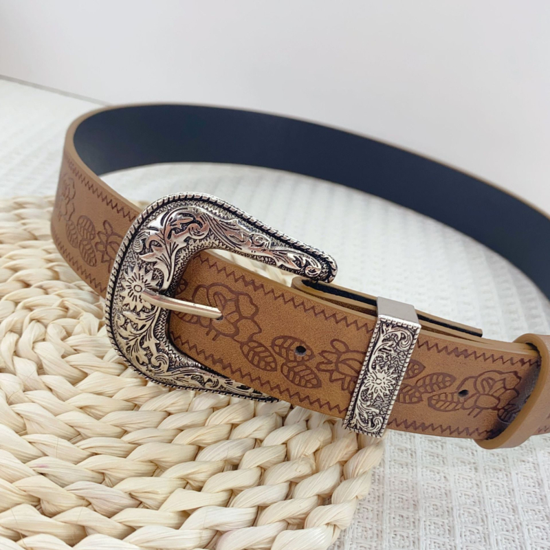 Centură lată în stil american, maro vintage, din piele sintetică, lățime 3.3 cm, lungime 105 cm, cataramă din aliaj, accesoriu minimalist elegant