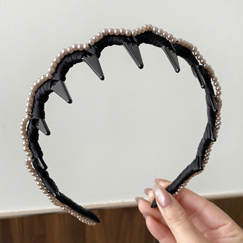 Bandă de păr în stil coreean, cu mărgele și dinți, diademă înaltă, accesoriu păr retro elegant