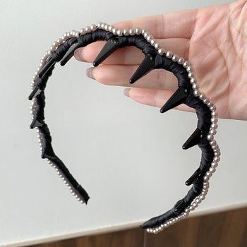 Bandă de păr în stil coreean, cu mărgele și dinți, diademă înaltă, accesoriu păr retro elegant