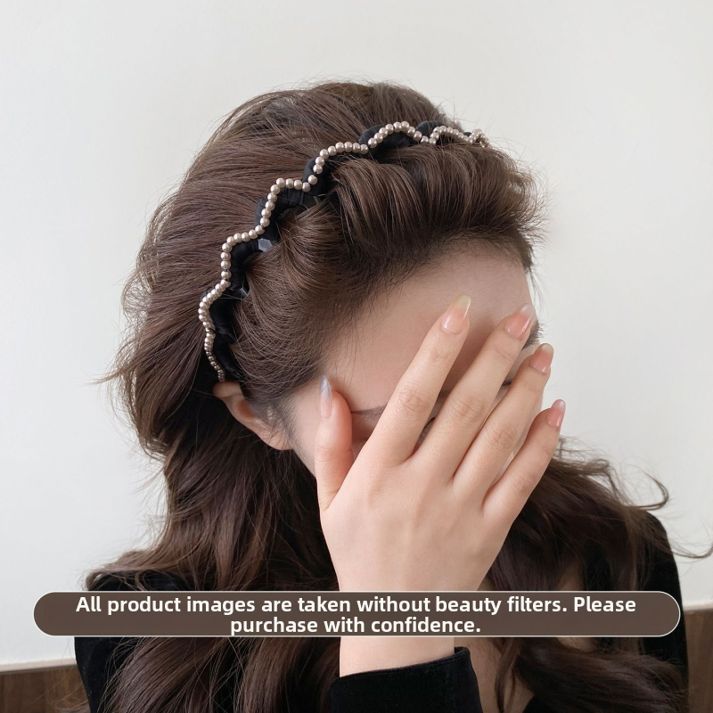 Vlnitá čelenka do vlasov v kórejskom štýle s korálkovým hrebeňom, vysoká čelenka, retro elegantný vlasový doplnok