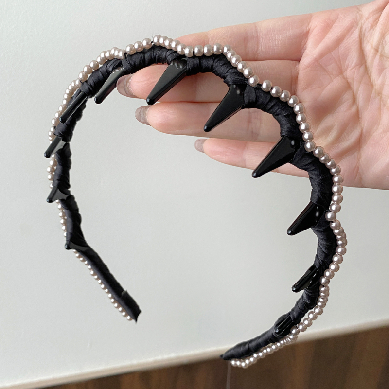 Bandă de păr în stil coreean, cu mărgele și dinți, diademă înaltă, accesoriu păr retro elegant