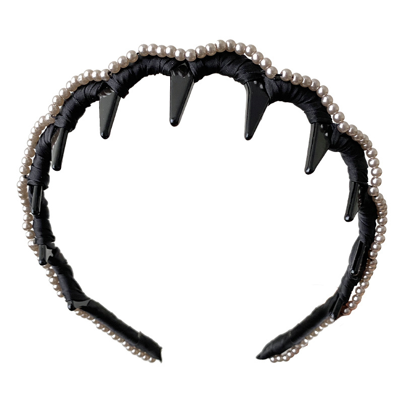Bandă de păr în stil coreean, cu mărgele și dinți, diademă înaltă, accesoriu păr retro elegant