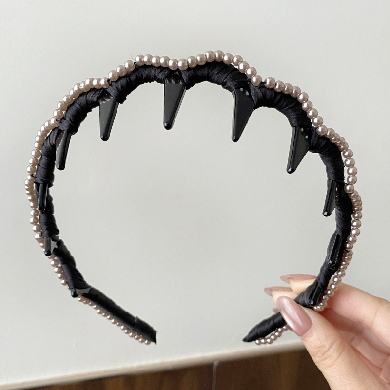 Bandă de păr în stil coreean, cu mărgele și dinți, diademă înaltă, accesoriu păr retro elegant