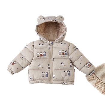 Jachetă ușoară pentru copii, cu glugă, umplutură din poliester, unisex, pentru toamnă-iarnă, imprimeu cu desene animate