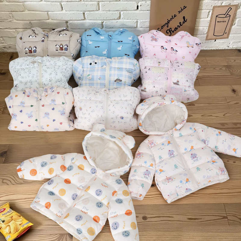 Jachetă ușoară pentru copii, cu glugă, umplutură din poliester, unisex, pentru toamnă-iarnă, imprimeu cu desene animate