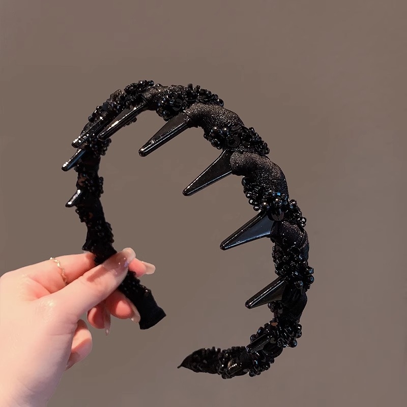Bandă de păr din material cu cristale, design criss-cross, stil coreean, pentru spălarea feței