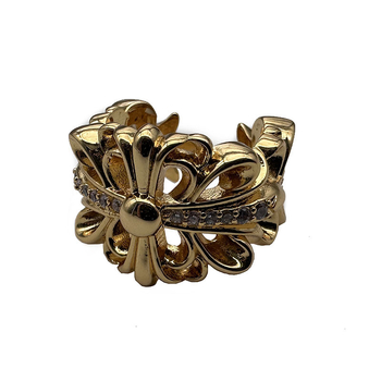 Inel unisex placat cu 22K, cu diamante, design deschis în cruce florală, inspirație vintage