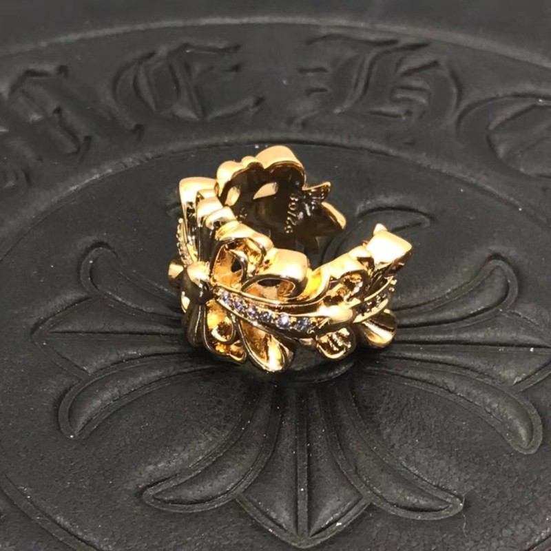 Inel unisex placat cu 22K, cu diamante, design deschis în cruce florală, inspirație vintage