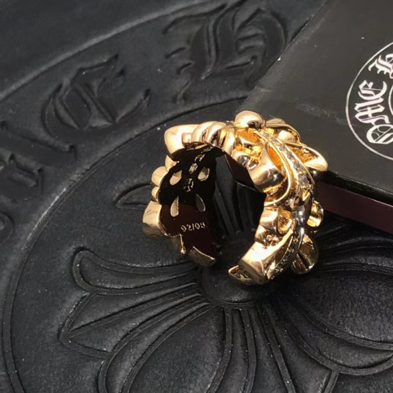 Inel unisex placat cu 22K, cu diamante, design deschis în cruce florală, inspirație vintage