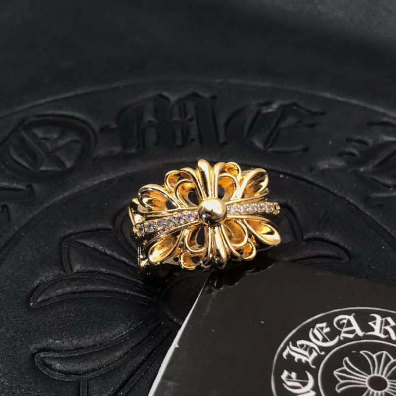 Inel unisex placat cu 22K, cu diamante, design deschis în cruce florală, inspirație vintage