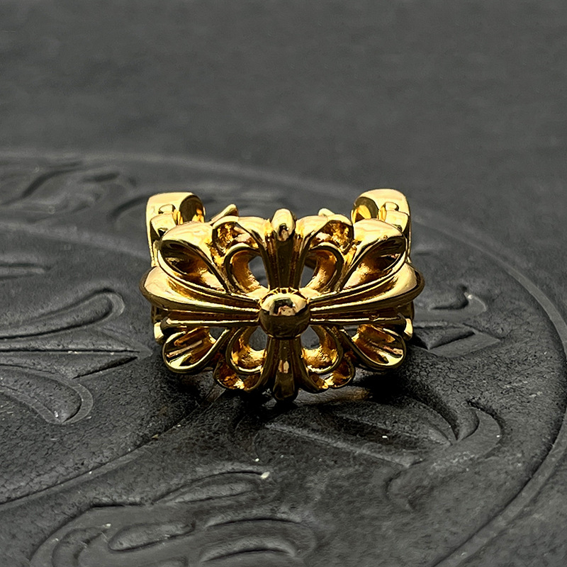 Inel din argint thailandez placat cu aur 22K, design deschis cu cruce-flori, stil vintage, unisex