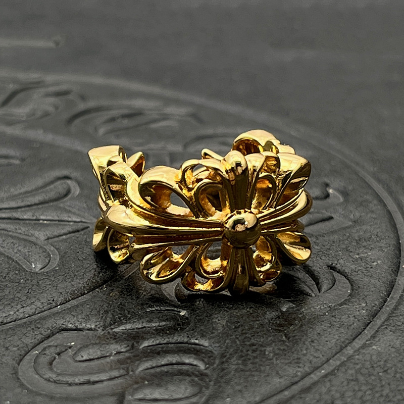 Inel din argint thailandez placat cu aur 22K, design deschis cu cruce-flori, stil vintage, unisex
