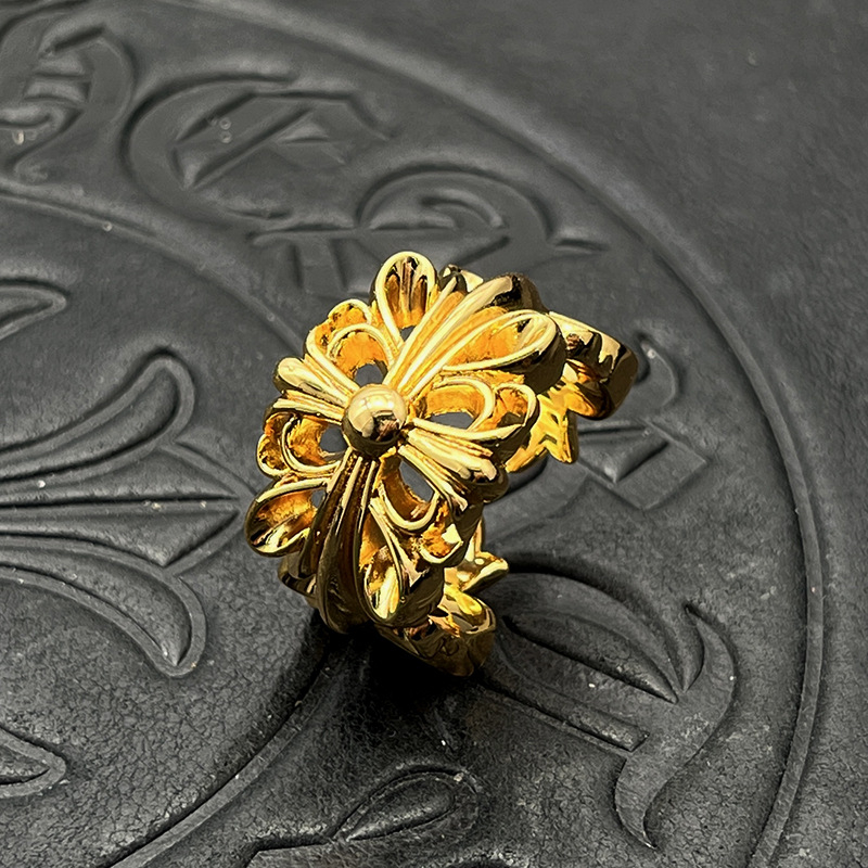 Inel din argint thailandez placat cu aur 22K, design deschis cu cruce-flori, stil vintage, unisex