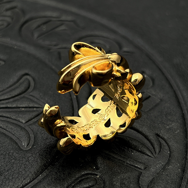 Inel din argint thailandez placat cu aur 22K, design deschis cu cruce-flori, stil vintage, unisex