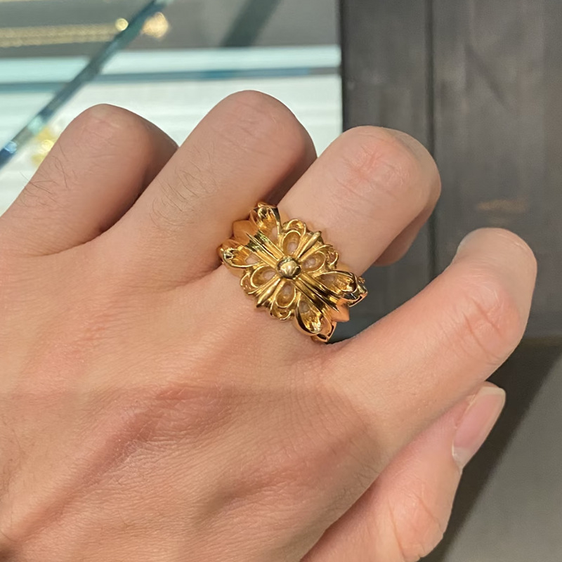 Inel din argint thailandez placat cu aur 22K, design deschis cu cruce-flori, stil vintage, unisex