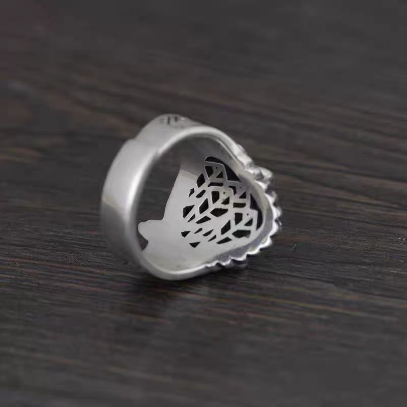 Inel retro cu piatră lunară și argint thailandez, motif pisică indiană, unisex, design sofisticat