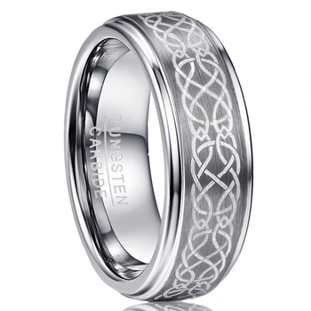 Inel masculin din Tungsten Steel cu model laser, finisaj natural, formă în U, lustruit