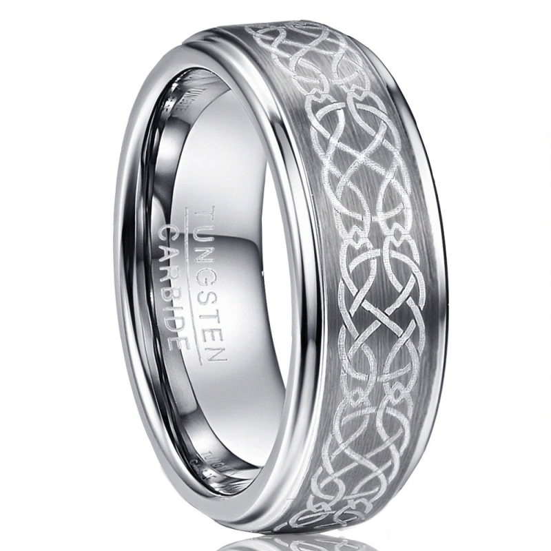Inel masculin din Tungsten Steel cu model laser, finisaj natural, formă în U, lustruit