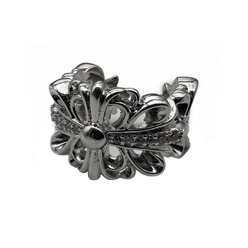 Inel bărbați cu motiv cruce-flori, argint thailandez, placare cu platină, diamant încrustat, stil retro, nișă, la mâna a doua