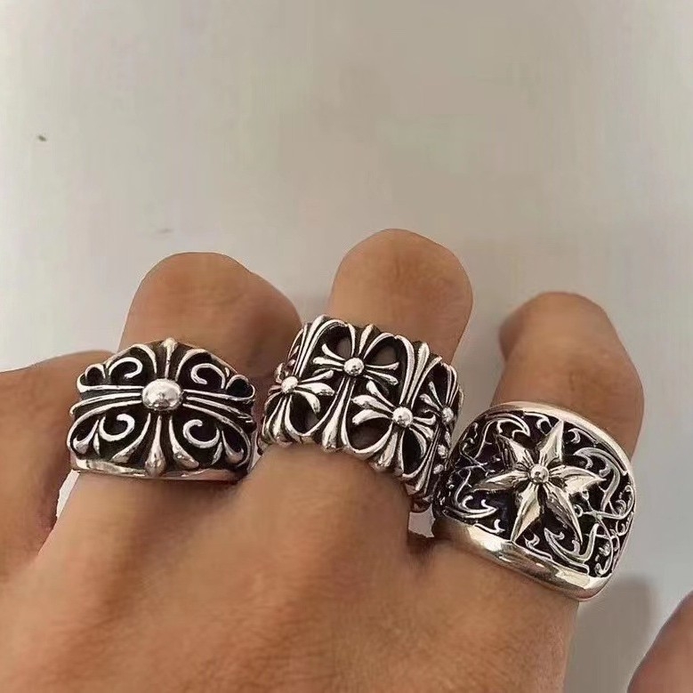 Inel unisex vintage cu motiv viță de vie și hexagramă, finisaj antic, stil retro hip-hop punk, senzație de nișă premium
