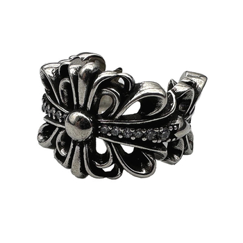 Inel deschis cu design cruce-flori, argint thailandez, diamante incrustate, stil vintage, anti-oxidare, unisex