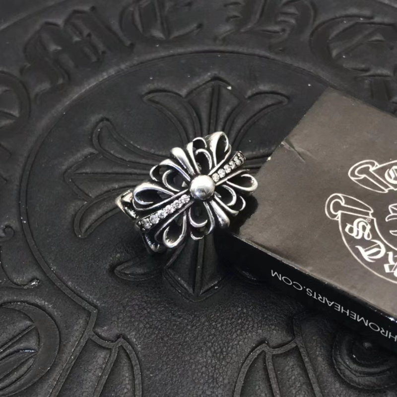 Inel deschis cu design cruce-flori, argint thailandez, diamante incrustate, stil vintage, anti-oxidare, unisex
