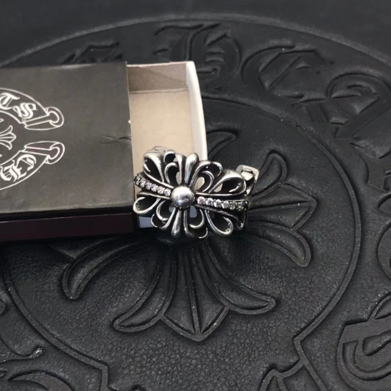 Inel deschis cu design cruce-flori, argint thailandez, diamante incrustate, stil vintage, anti-oxidare, unisex