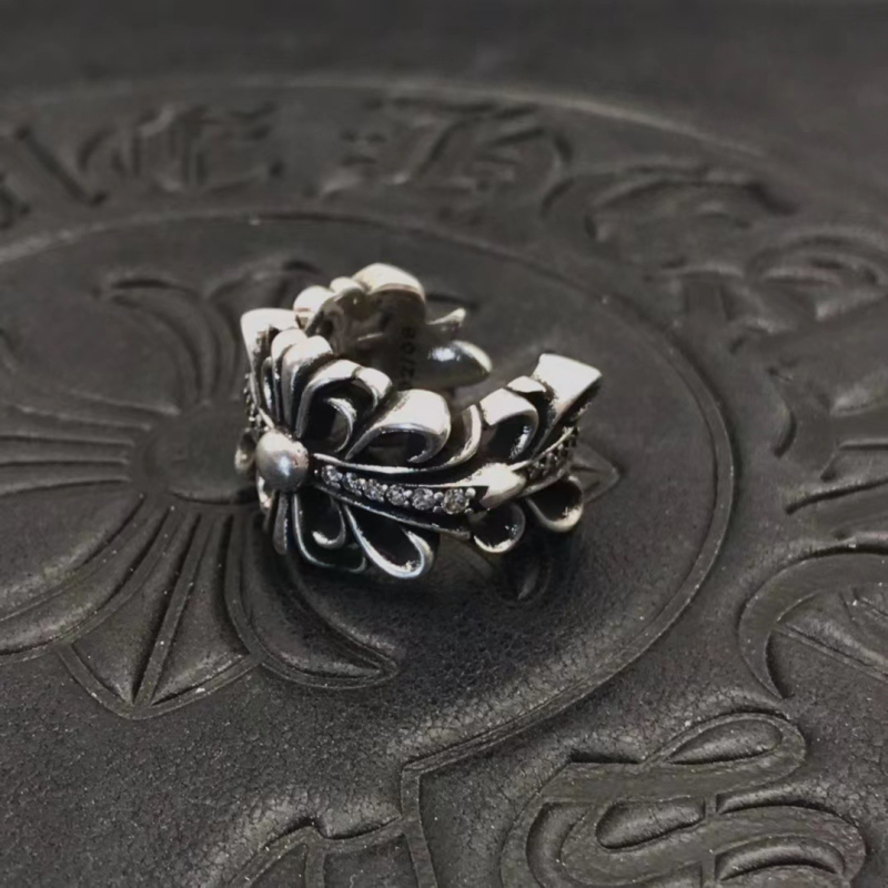 Inel deschis cu design cruce-flori, argint thailandez, diamante incrustate, stil vintage, anti-oxidare, unisex