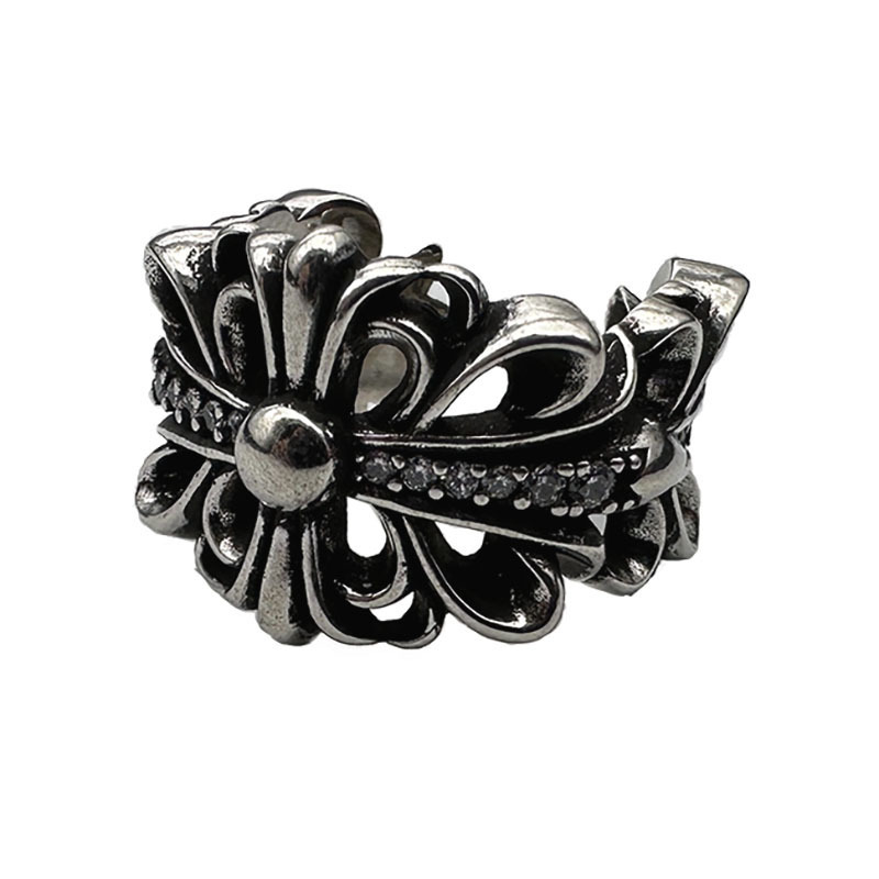 Inel deschis cu design cruce-flori, argint thailandez, diamante incrustate, stil vintage, anti-oxidare, unisex