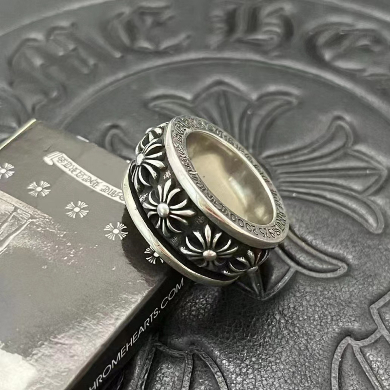 Inel hip-hop modern pentru bărbați, argint thailandez vintage, motif retro rotativ cu floare în cruce