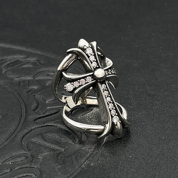 Inel masculin în stil retro, crucifix mare, design decupat și cu diamante, senzație premium, nu se decolorează