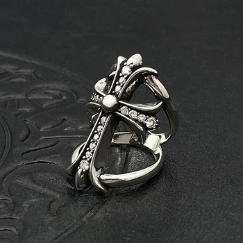Inel masculin în stil retro, crucifix mare, design decupat și cu diamante, senzație premium, nu se decolorează