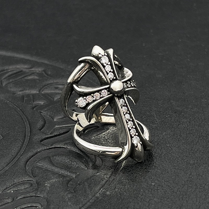 Inel masculin în stil retro, crucifix mare, design decupat și cu diamante, senzație premium, nu se decolorează