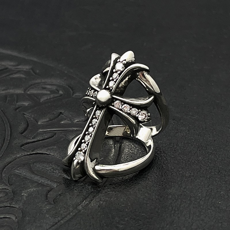 Inel masculin în stil retro, crucifix mare, design decupat și cu diamante, senzație premium, nu se decolorează