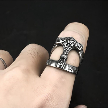 Inel masculin din oțel inoxidabil, stil retro european-american, hip-hop, cu design de ciocan viking