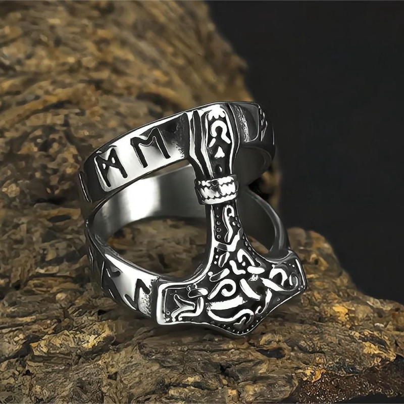 Inel masculin din oțel inoxidabil, stil retro european-american, hip-hop, cu design de ciocan viking