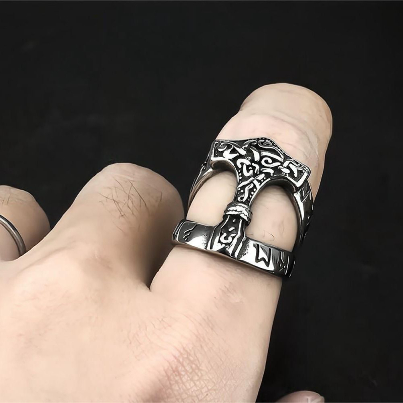 Inel masculin din oțel inoxidabil, stil retro european-american, hip-hop, cu design de ciocan viking