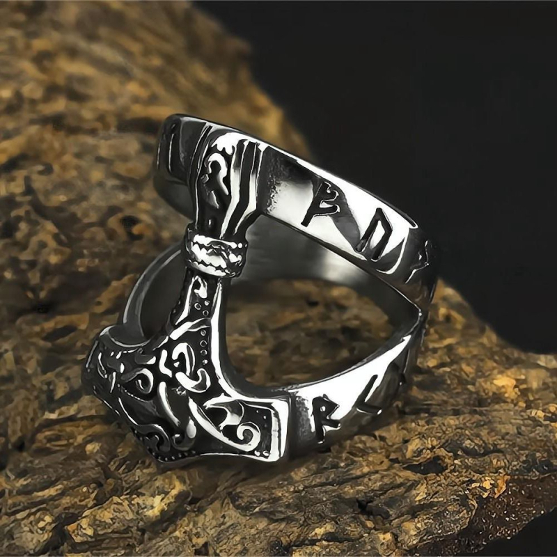 Inel masculin din oțel inoxidabil, stil retro european-american, hip-hop, cu design de ciocan viking