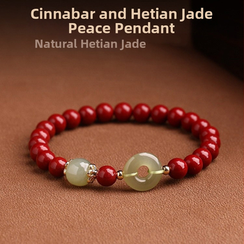 Βραχιόλι cinnabar με κούμπωμα ασφαλείας από Hetian jade, χειροποίητο, δώρο για το έτος ζωδίου