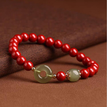 Βραχιόλι cinnabar με κούμπωμα ασφαλείας από Hetian jade, χειροποίητο, δώρο για το έτος ζωδίου
