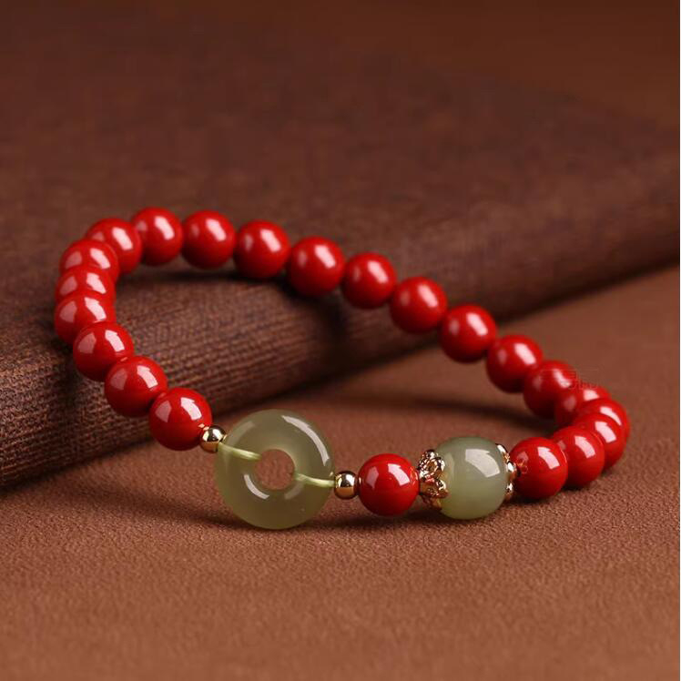 Βραχιόλι cinnabar με κούμπωμα ασφαλείας από Hetian jade, χειροποίητο, δώρο για το έτος ζωδίου