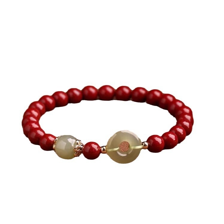 Βραχιόλι cinnabar με κούμπωμα ασφαλείας από Hetian jade, χειροποίητο, δώρο για το έτος ζωδίου