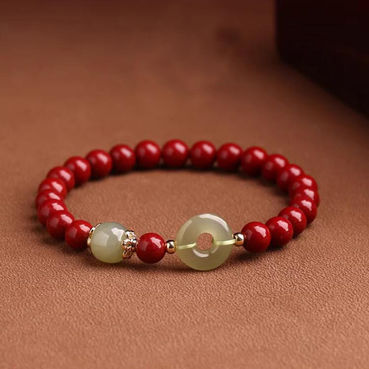 Βραχιόλι cinnabar με κούμπωμα ασφαλείας από Hetian jade, χειροποίητο, δώρο για το έτος ζωδίου