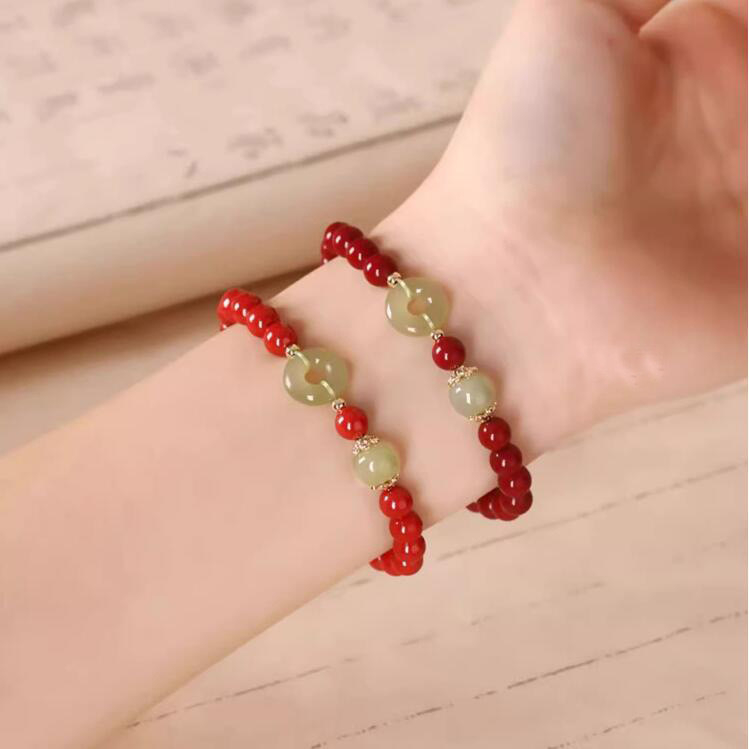 Βραχιόλι cinnabar με κούμπωμα ασφαλείας από Hetian jade, χειροποίητο, δώρο για το έτος ζωδίου