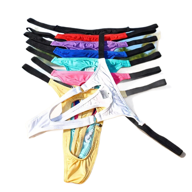 String pentru bărbați din Ice Silk, talie joasă, respirabil, cu deschidere la zona inghinală, stil occidental, cod B931, 8 culori
